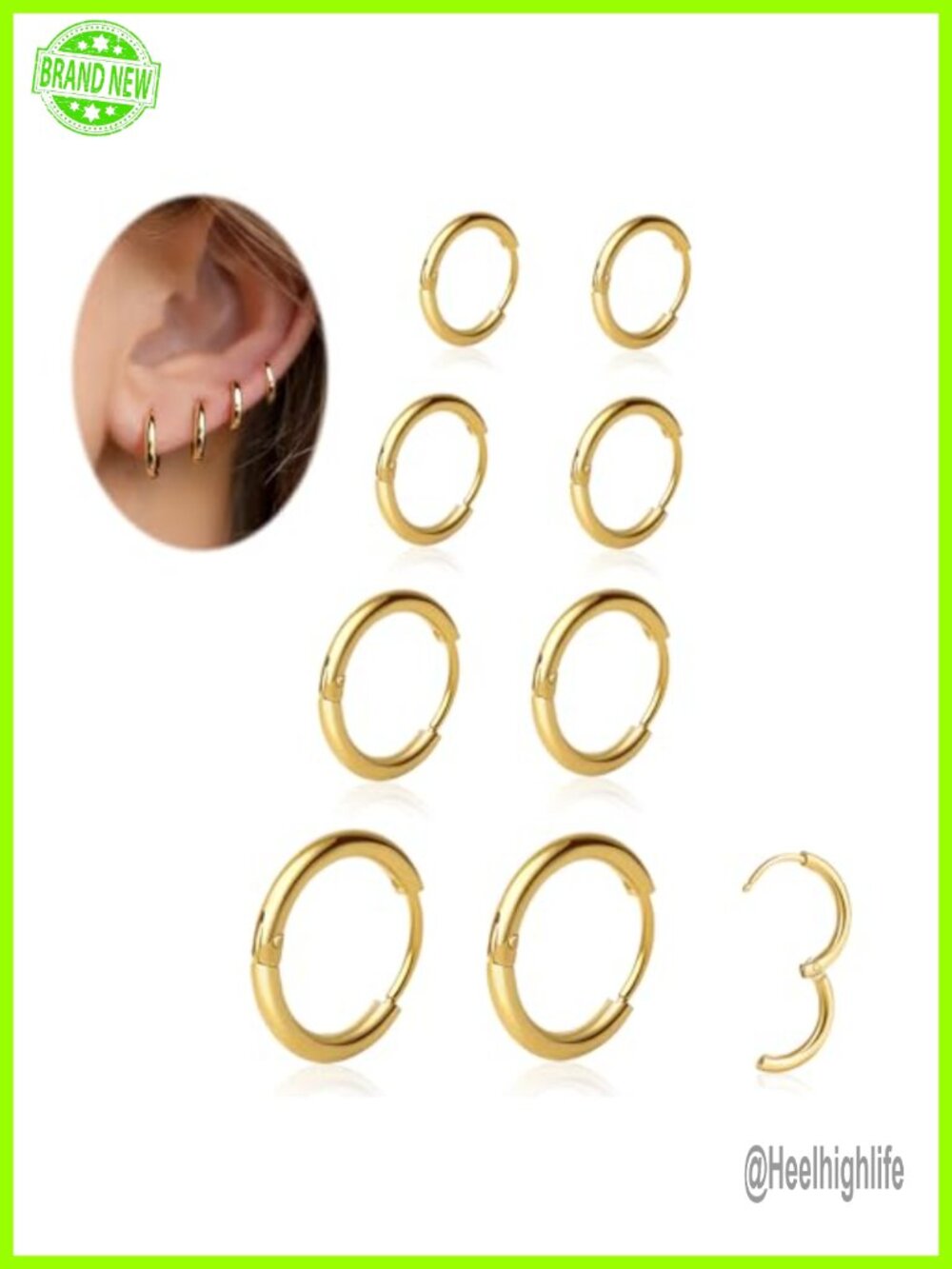 14k Gold Plated Hoop Earrings Set 4 Pairs Hinged